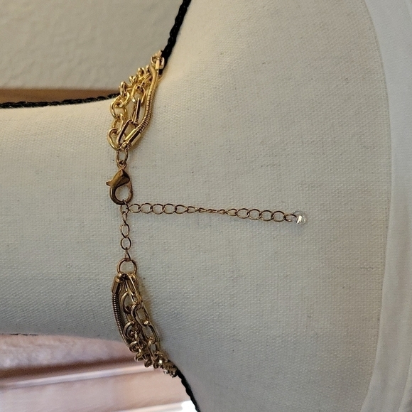 BEBE Goldtone Layered  Esclavage Rhinestone Charm Bling Chain Necklace - Picture 6 of 7